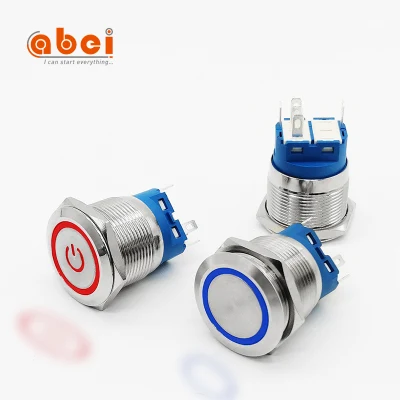 Abei 22mm Stainless Steel Waterproof IP65 12V Illuminated on off LED Latching Metal Push Button Switch