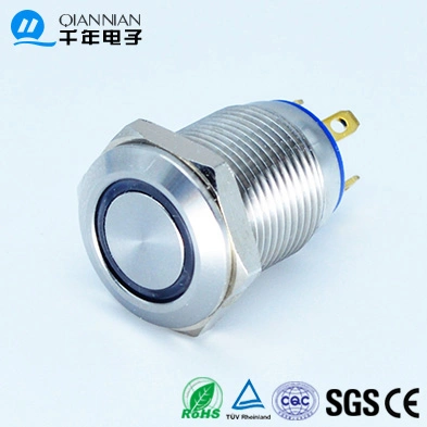 12mm Ring Illuminated High Head Stainless Steel Metal Push Button Electrical Switch